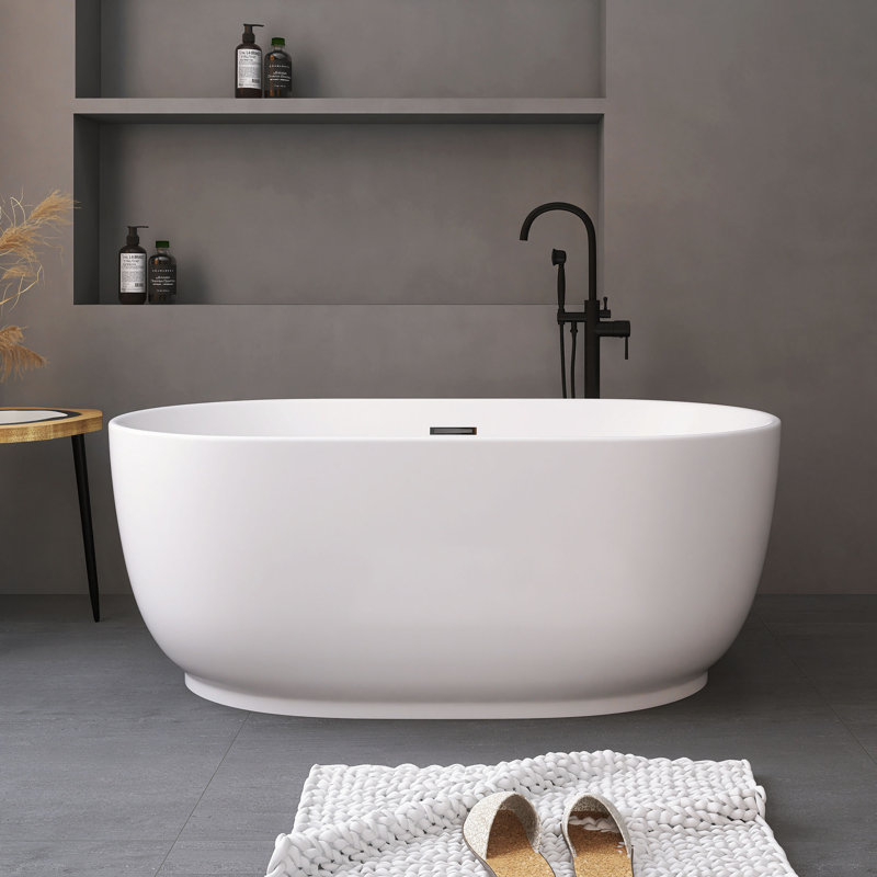 67 po X 31,5 po Baignoire de trempage autoportante en acrylique blanc brillant