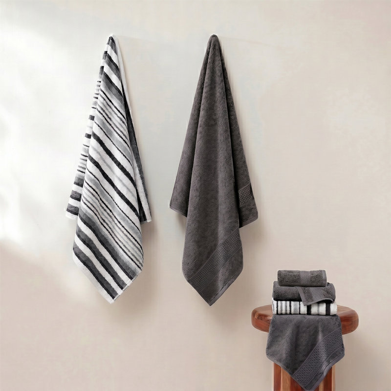 Modern Threads Pax 6-Piece Reversible Yarn Dyed Jacquard Towel Set - Bath Towels, Hand Towels, & Washcloths - Super Absorbent & Quick Dry
