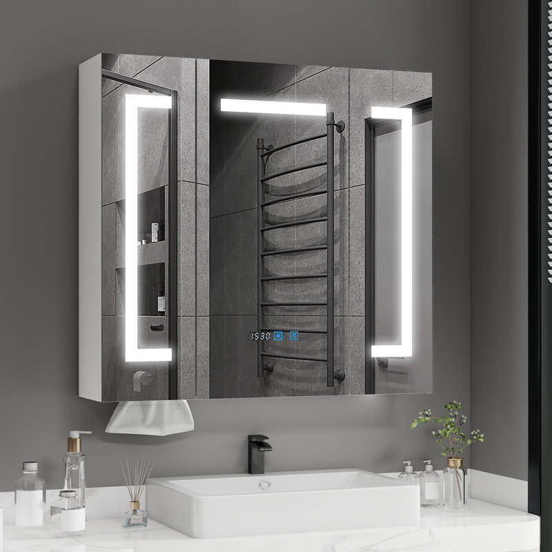 70x75mm LED Bathroom Mirror Cabinet with Charging and Light, Storage Cupboard with Tissue Slot