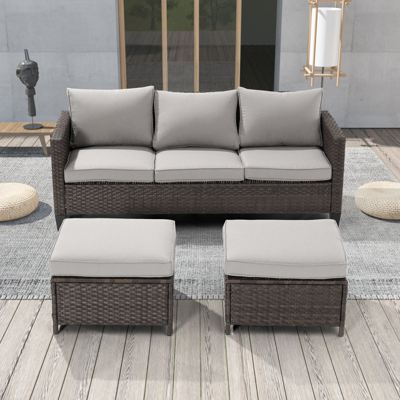 Raelee 3 - Person Patio Conversation Set with Cushions, Brown, Light Gray