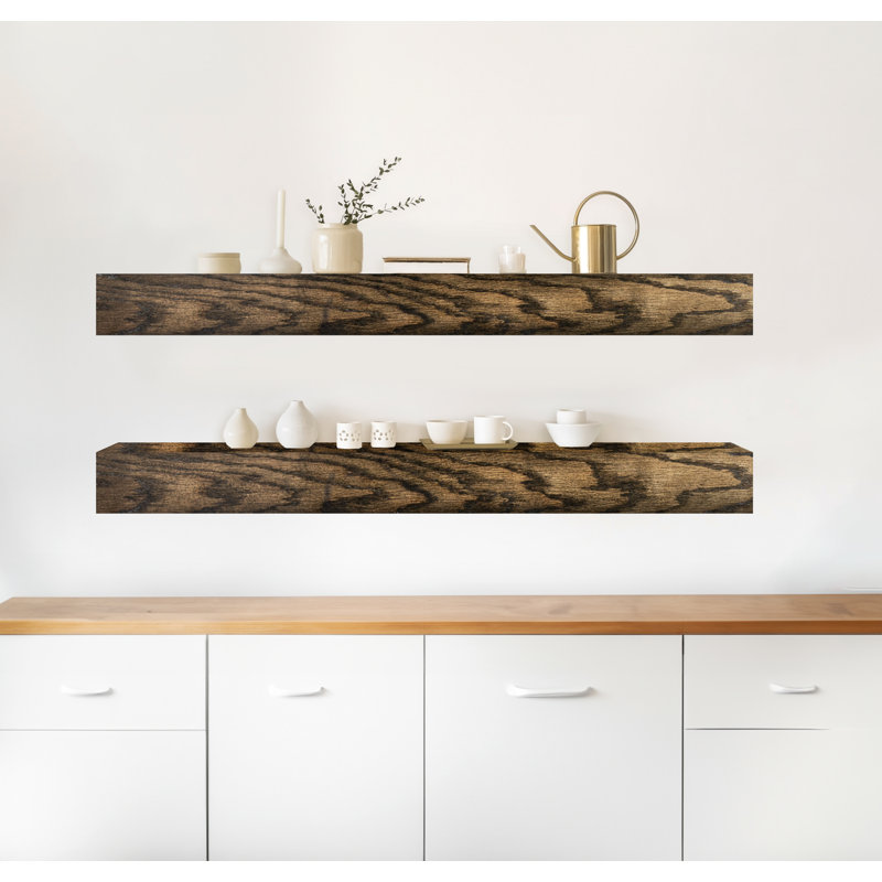 Emerald Lee 2 Piece Oak Floating Shelf, 6" H X 53" W X 4" D, Ebony