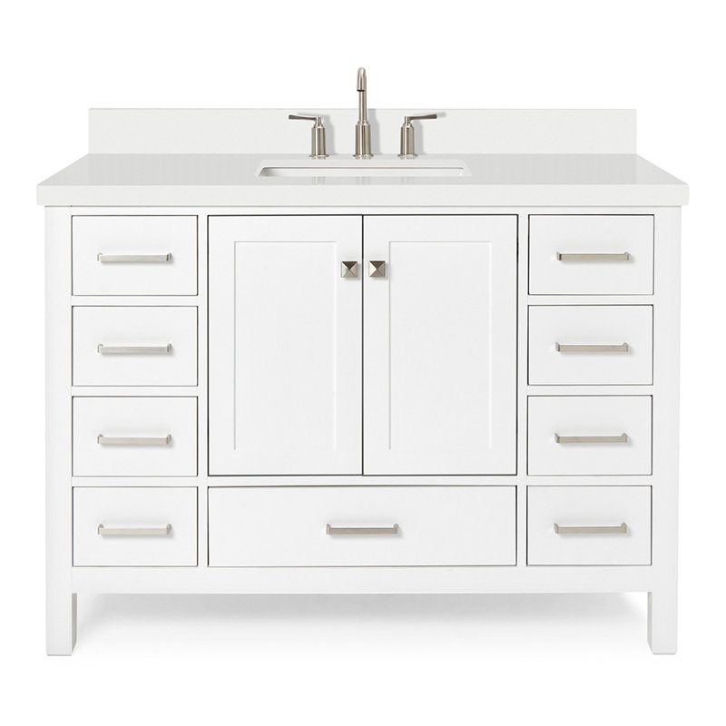 Cambridge 49'' Single Bathroom Vanity with White Quartz Top, White, Rectangular