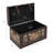 Large Decorative Storage Trunk with Vintage Decoupage Leather and Metal Accents Green and