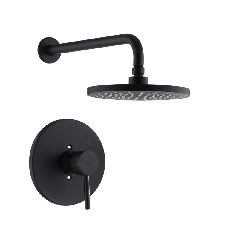 Kree Collection Shower Trim Only: 8" Round Shower Head, Single Handle Set, & Rough-in Valve Included - Matte Black