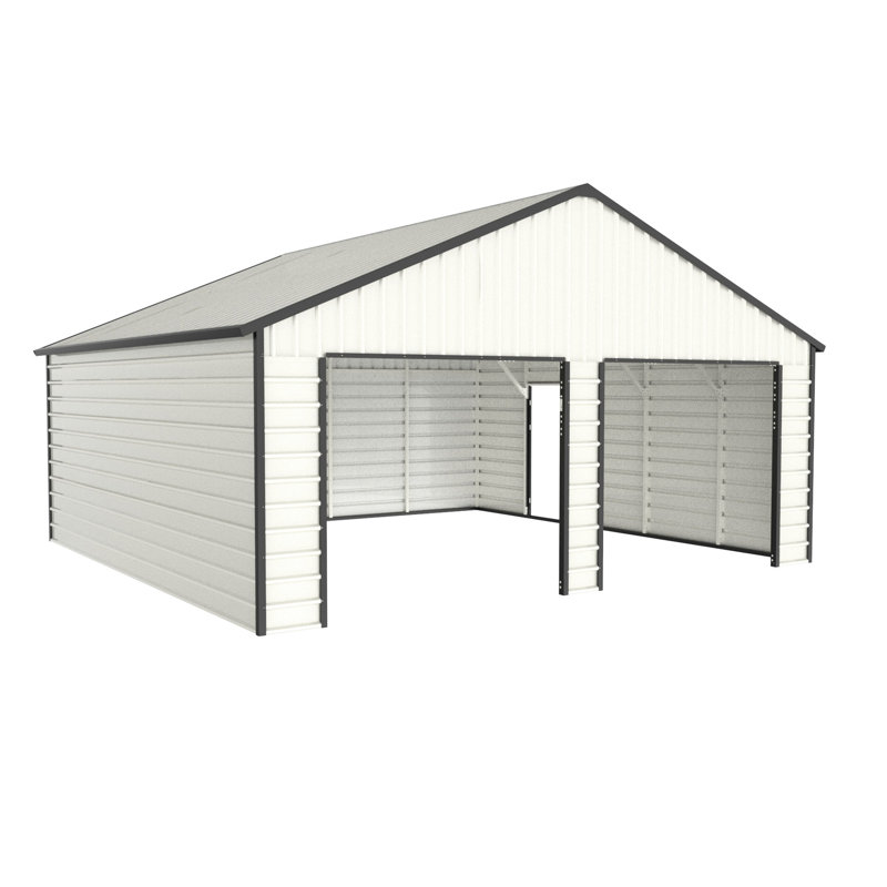 Remise en métal 23 pi x 22 pi - crème pour machines agricoles, outils électriques, véhicules, porte latérale, garage, véhicules hors route, équipement