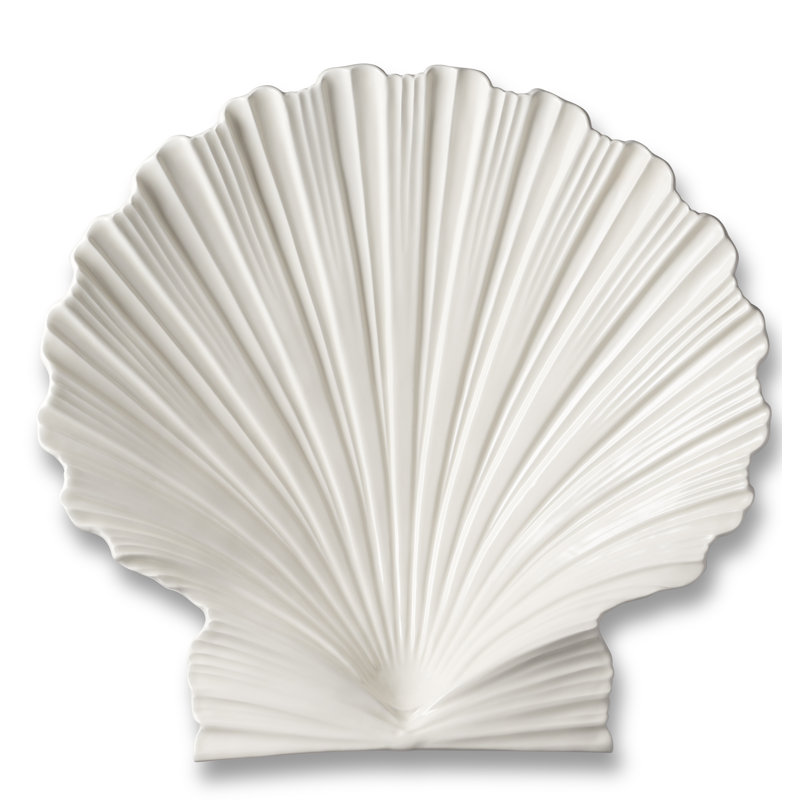 Large Cream Ceramic Scallop Shell Serving Platter