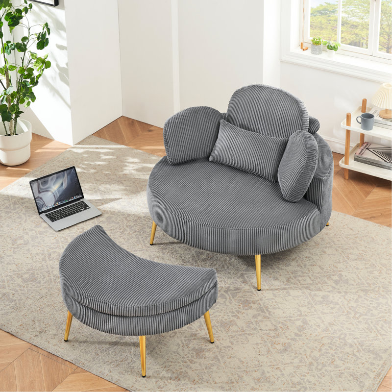 Confortable en velours côtelé simple gris de 43 pouces avec trois coussins décoratifs et un plateau de détente réglable pour deux petits appartements