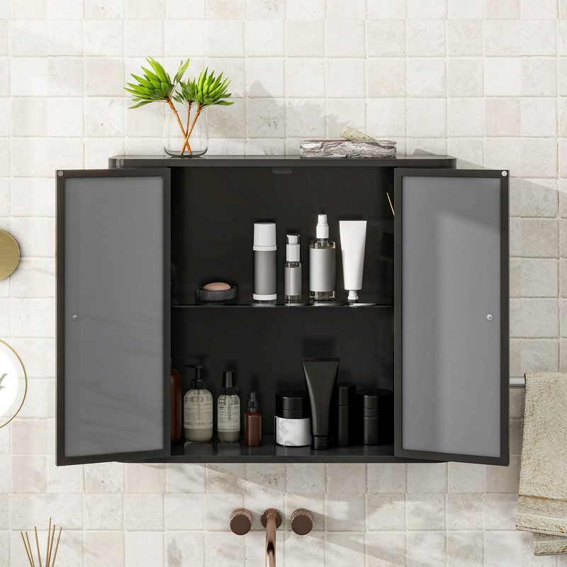 Armoire de salle de bain murale noire avec miroir, Noir antique