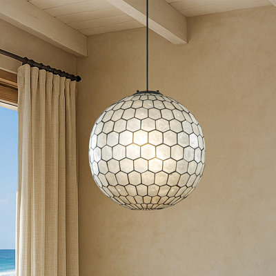 3-light 18'' Matte Black Cosatal Natural Capiz Shell Globe Lantern Chandelier Glam Hanging Light For Living Room Dining Room