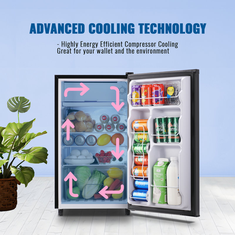 3.2 Cu.ft Mini Refrigerator with 5 Temp Control WANAI Black Compact Fridge with 3 glass shelves