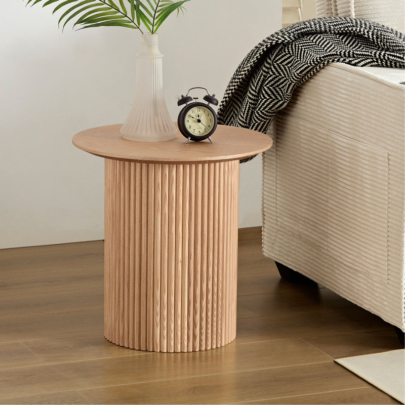 Petite table d'appoint 17,71 pouces ronde cannelée ronde pour table de chevet Mid Century