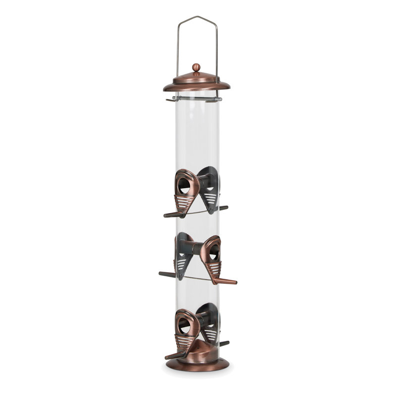  Mangeoire d'oiseaux à 6 ports avec perchoirs et tube transparent - finition cuivre
