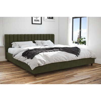 Modern Brittany Upholstered Bed With Ribbed Tufted Headboard And Robust Wood Frame, Available In Multiple Colors And Sizes