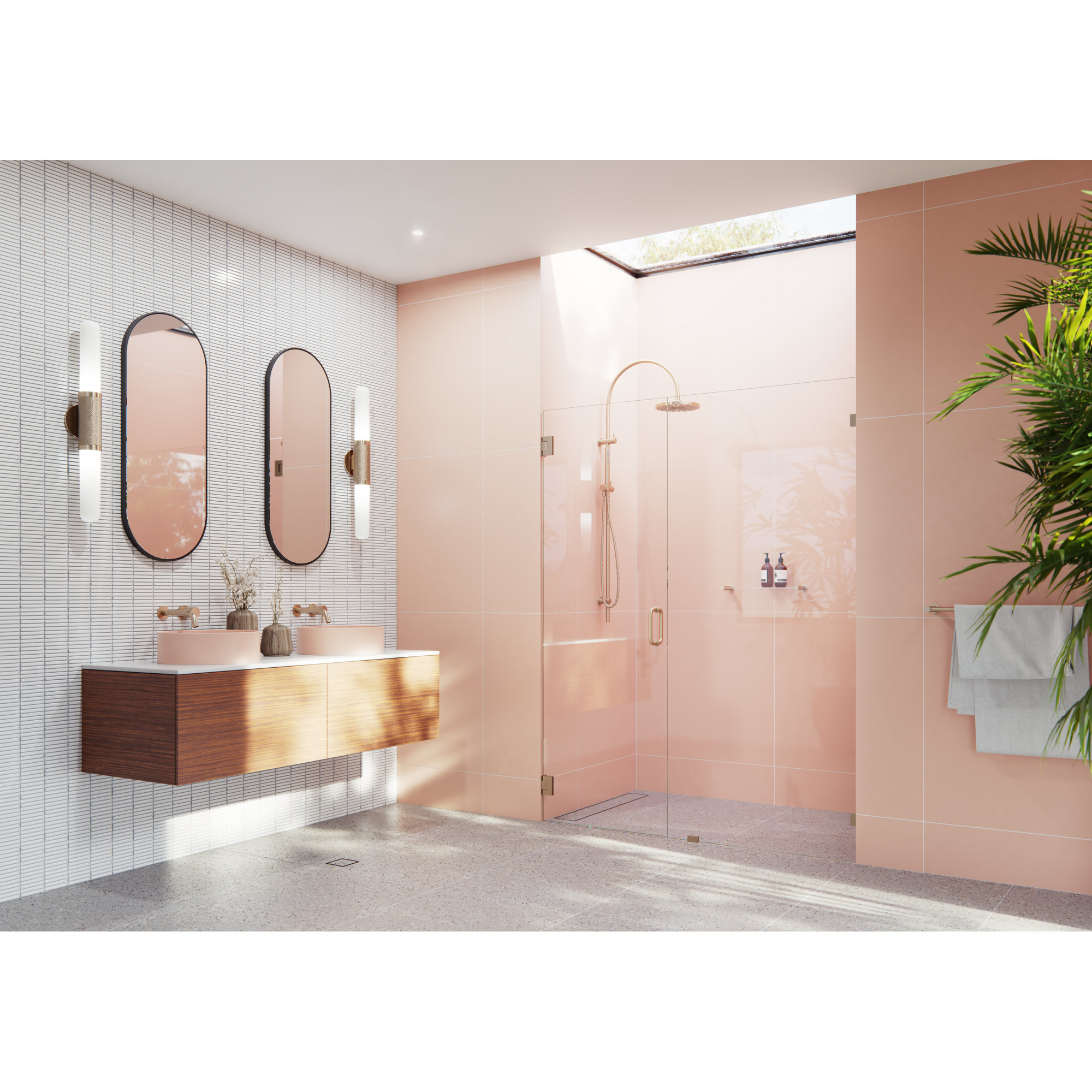 58 in. x 78 in. Fully Frameless Wall Hinge Shower Door, Brushed Bronze