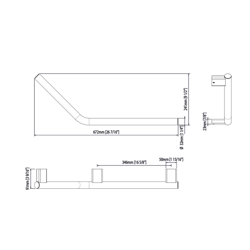 Barre d'appui droite à angle droit de 135 degrés 24 po / 60 cm