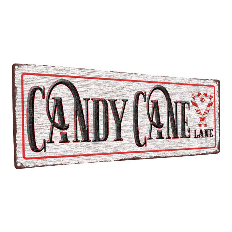 Plaque en métal Candy Cane Lane, H 5,75 po x l 15,5 po x P 0,04 po