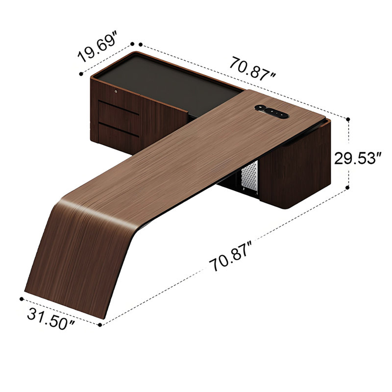 Bureau de direction en L brun clair luxueux moderne en forme de L