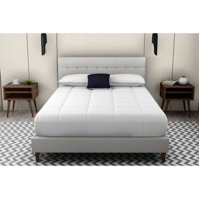 Queen Sized Bed With Upholstered Headboard And 2 Nightstands, Stone Coloration, 100% , Walnut Nightstand Classy, Beige Bedroom Refined Bewitching, Seductive