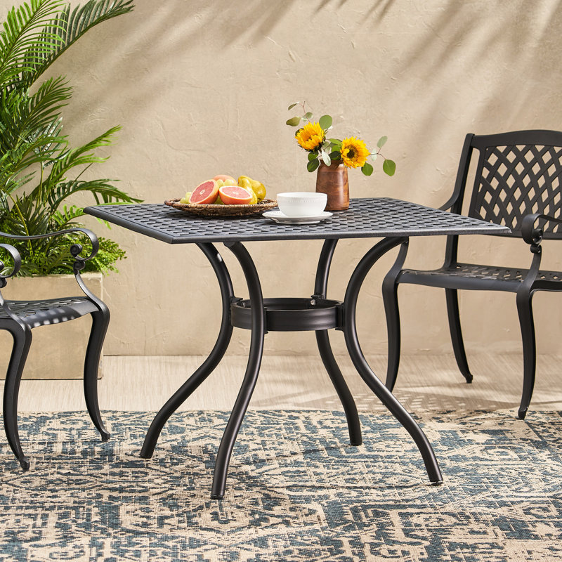 Table de patio carrée 39,28 po, aluminium, couleur sable noir Enchantment aluminium, pour les repas en plein air