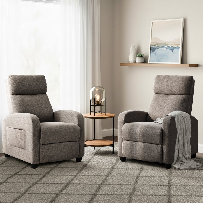 Fauteuil inclinable manuel de 27 po de large avec dossier et dossier (ensemble de 2), Mélange de lin gris