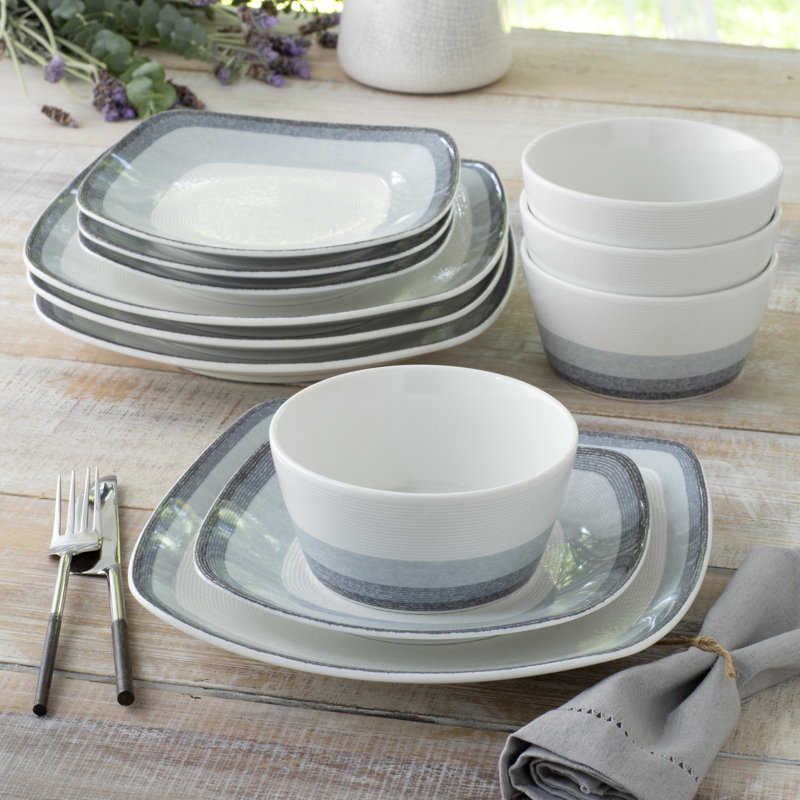 Noritake Colorscapes Layers Square 12-Piece Dinnerware Set, Service for 4, Ash