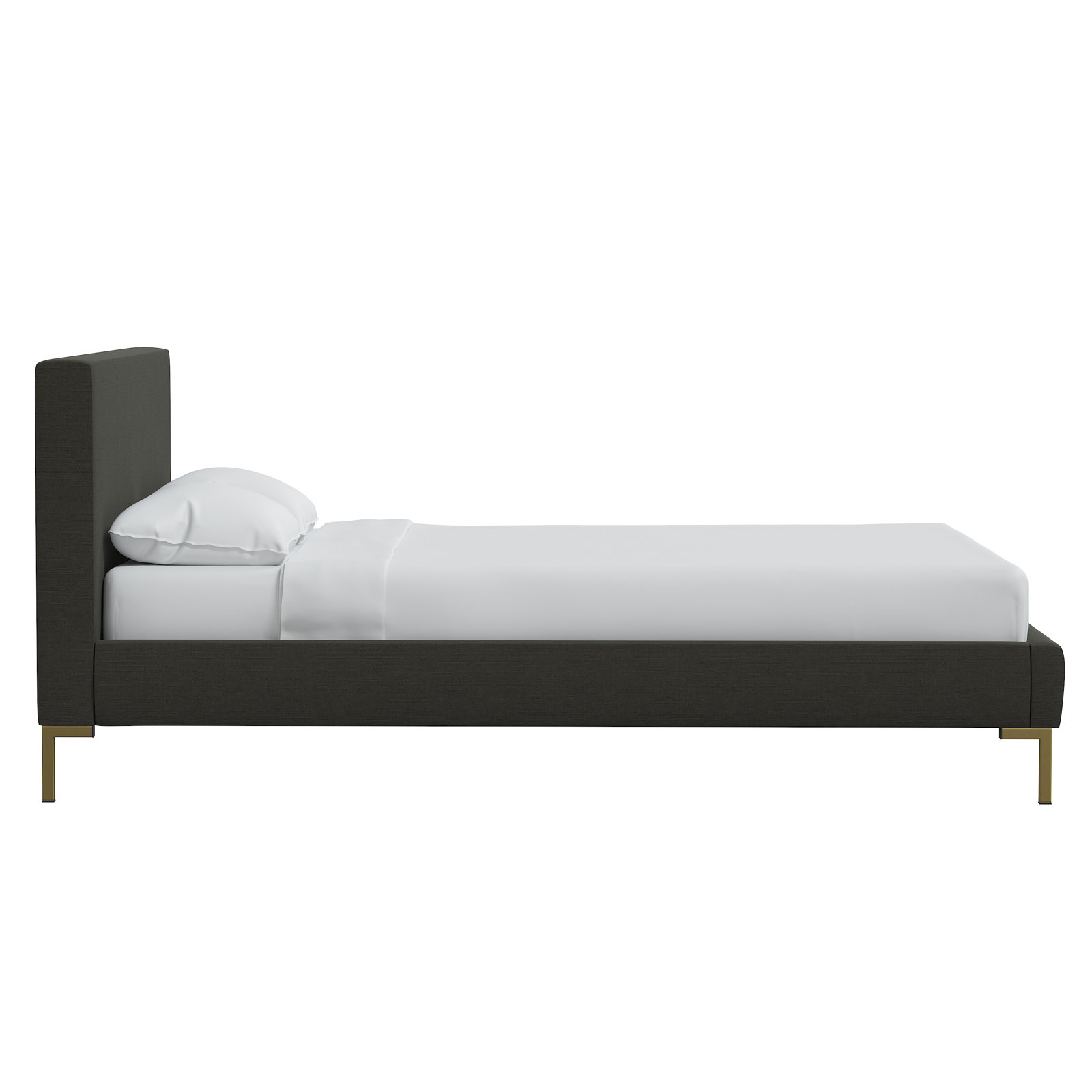 Rand Upholstered Bed, California King, Zuma Rosequartz Textured Linen, Brass