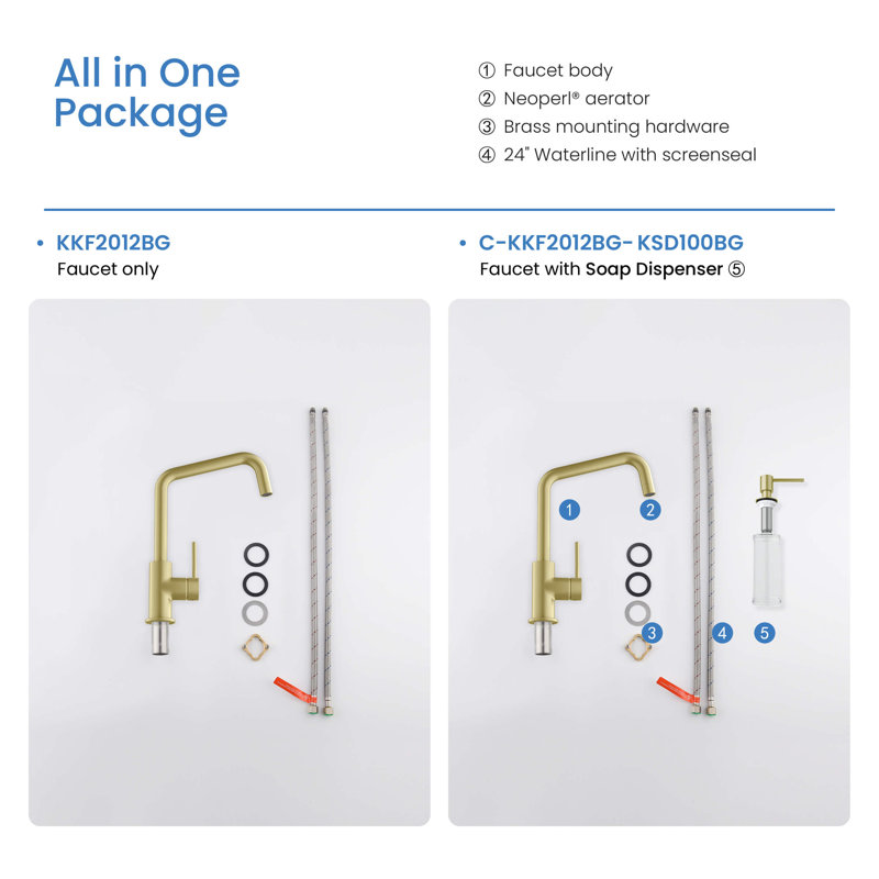KIBI Macon Kitchen Faucet, Brush Gold