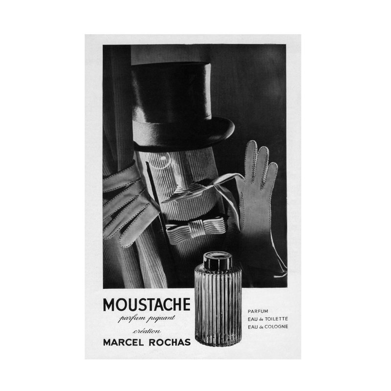"Inconnu, artiste français, moustache française" par Marcel Rochas, art sur toile 1950, H 24 po x l 16 po