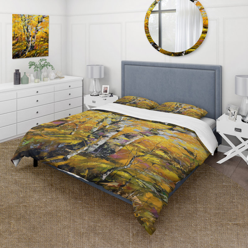 Bouleaux en bois d'automne jaune - ensemble de housse de couette Country - microfibre de polyester