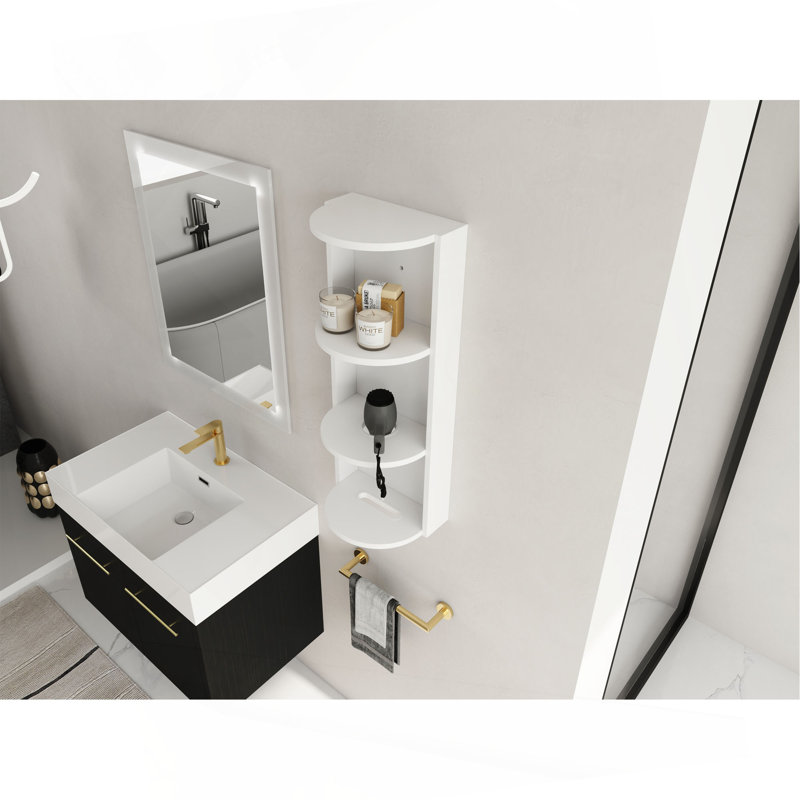 12" Bathroom Wall-Mounted Storage Rack, Float Mounting Design, Glossy White