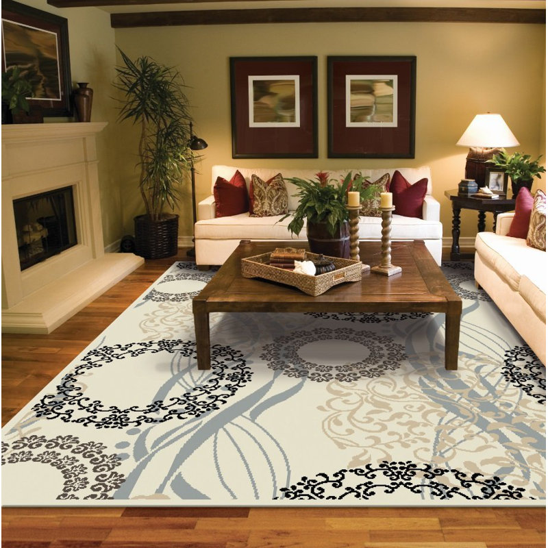 Tapis crème / gris en laine Ilbert, Rectangle 8 pi x 10 pi