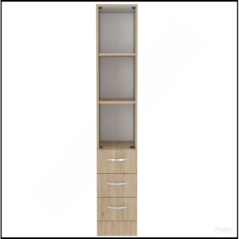 Linen Cabinet, Three Shelves, Four Drawers, Light Pine/White
