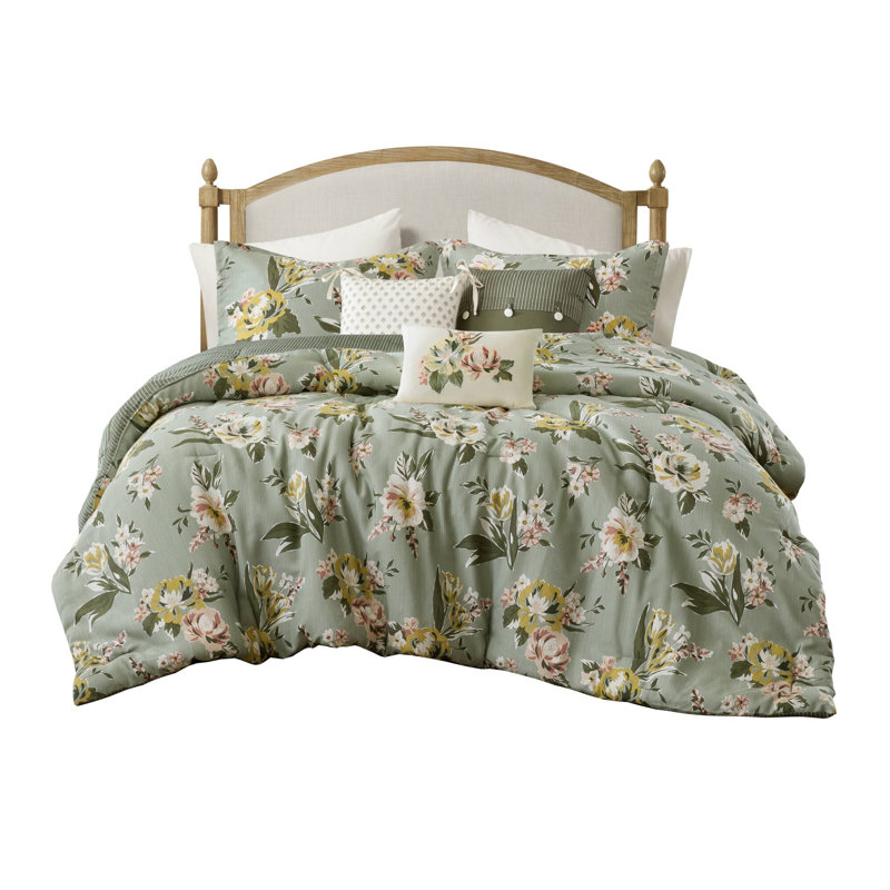 Ensemble d'édredon grand réversible 7 pièces Salara, Édredon grand + 6 pièces supplémentaires, Vert