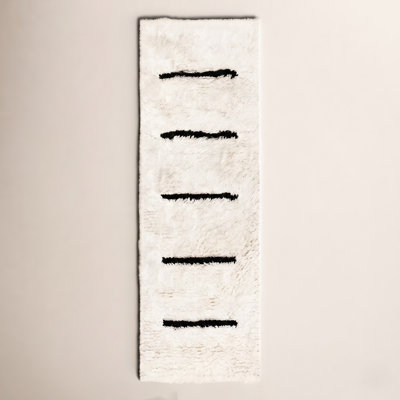 Mayer Ivory Black Hand-Knotted Striped Wool Rug
