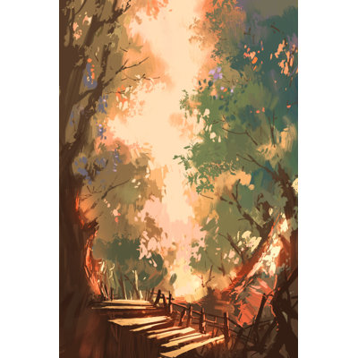 Colorful Forest Background Painting - Wrapped Canvas Print