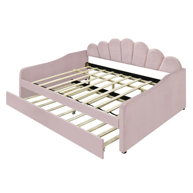 Comfortable Pink Upholstered Daybed With Portable Trundle - Classy Full Size Velvet Upholstery And In Elegant & Functional