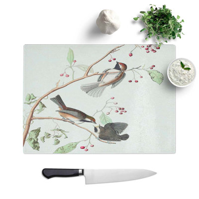 Tempered Glass Canadian Titmouse Birds Chopping Board