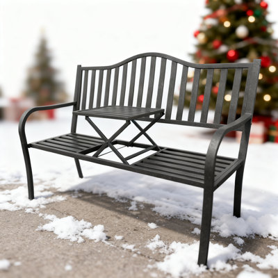59"Â Outdoor Bench, Rustproof Metal Garden Bench with Pull Out Table, Patio Bench by YLGJ&TIDY