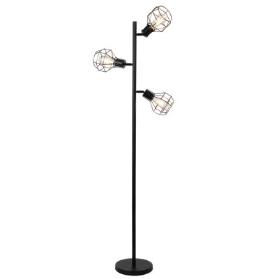 Robin 64 in. Industrial 3-Light Adjustable LED Floor Lamp with 3 Metal Cage Shades