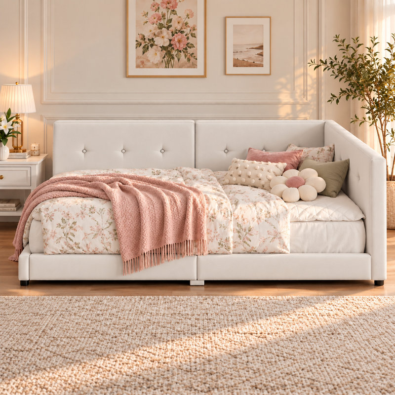 Lit plateforme au sol, Grand, Beige
