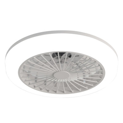 18 Inch Enclosed Ceiling Fan With Light And Remote, Flush Mount Bladeless Modern Low Profile Ceiling Fan For Bedroom Kitchen Dining Room