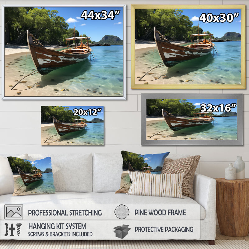 Kradis Coastal Cradle Tranquil Waters - Art mural plage, Cadre de coin blanc fermé, H 12 po x l 20 po x P 1 po
