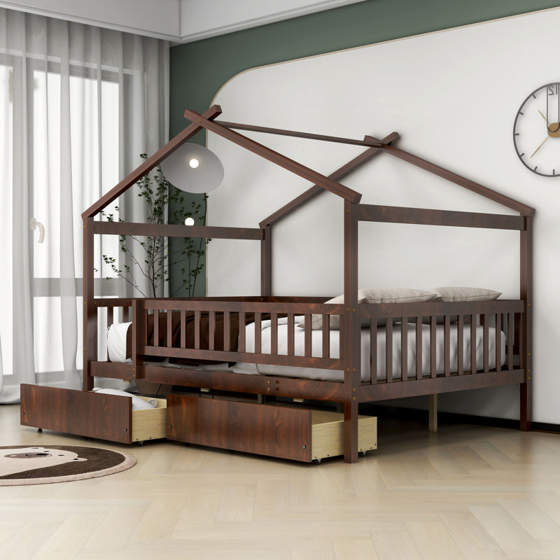 Hann Kids House Bed, Full, Walnut