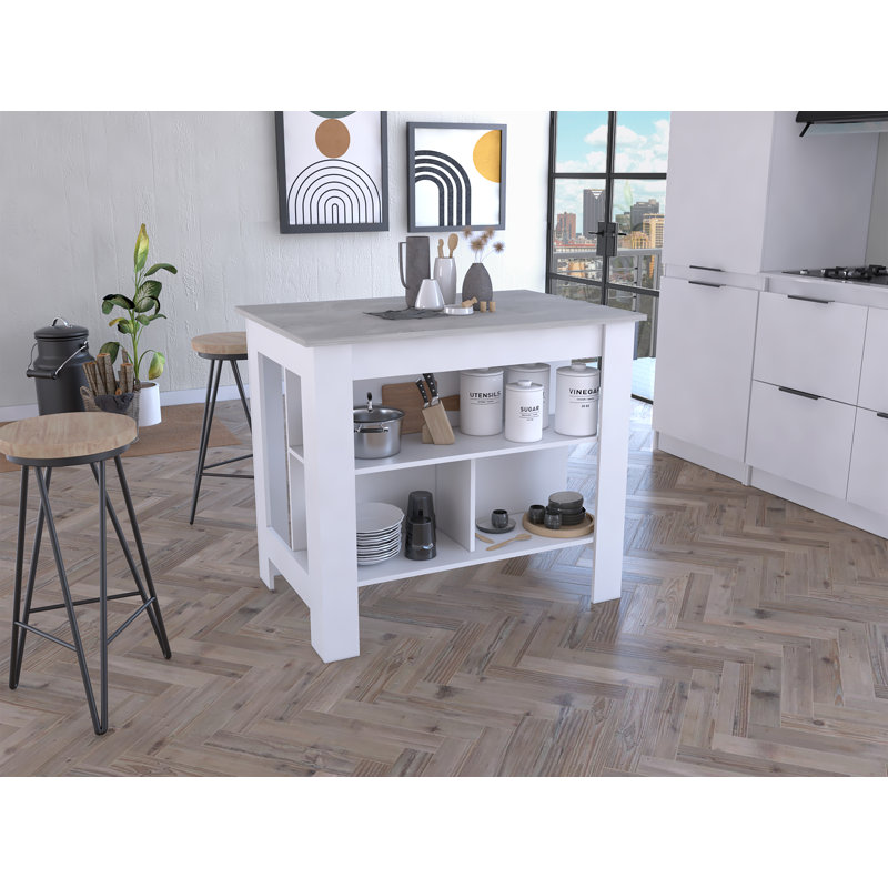 Îlot de cuisine, quatre pieds, trois tablettes, Blanc