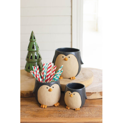  Ensemble de 3 pots à fleurs décoratifs en céramique pingouin