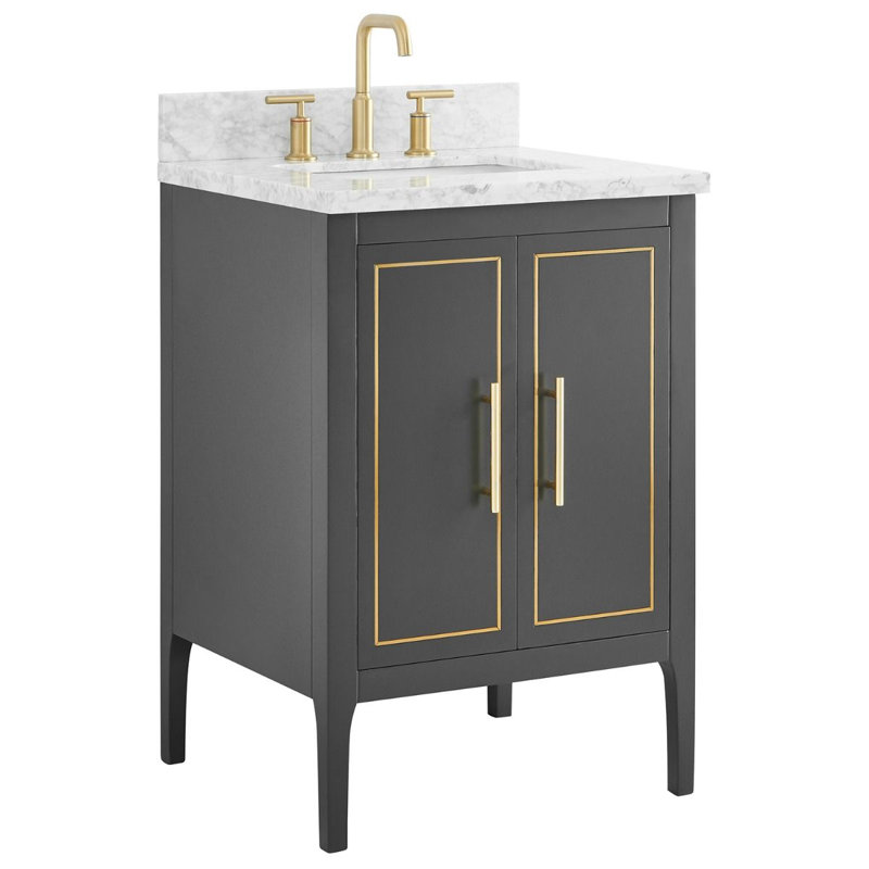24'' Free-standing Single Bathroom Vanity with Carrara Marble Vanity Top, Black