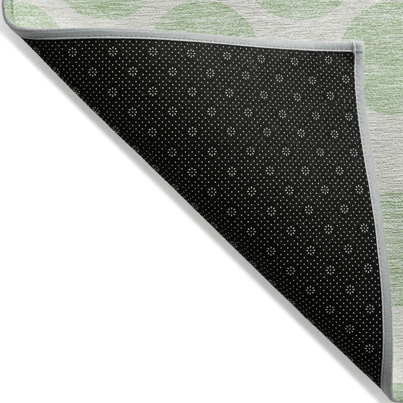 3' X 5' Mint Green And Ivory Polka Dot Washable Indoor Outdoor Area Rug