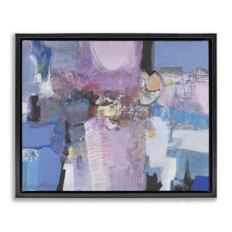 Cadre flottant abstrait pastel Simpatia, design par Maurizio Piovan, Cadre flottant noir de jais, H 17 po x l 21 po