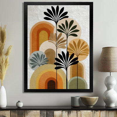 Orange Black Bohemian Minimalist Geometric Botanical - Abstract Boho Wall Art, Orange Boho Canvas Print