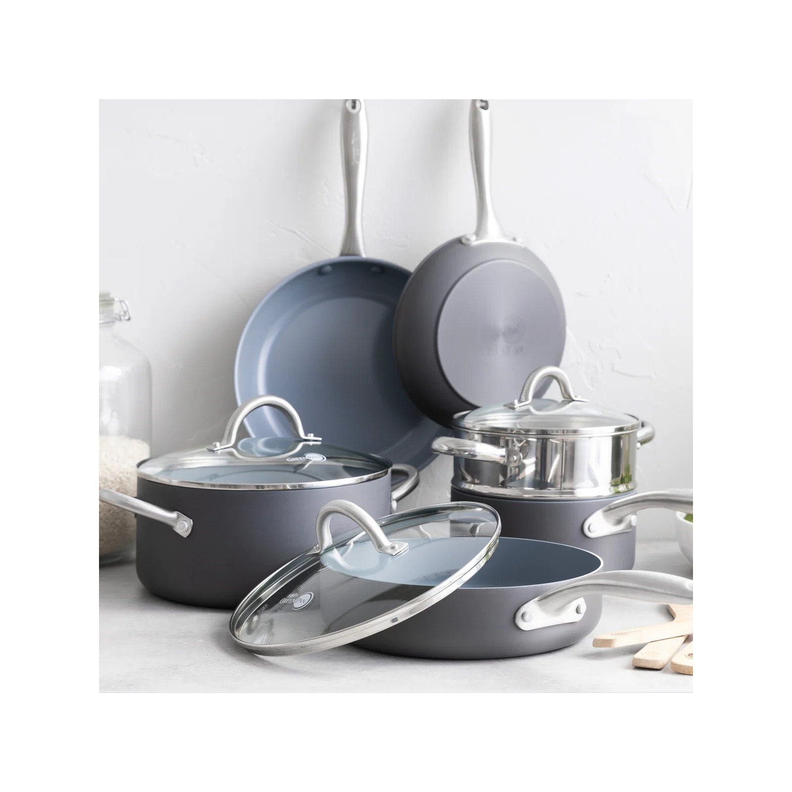 GreenPan Lima Hard-Anodized Healthy Ceramic Nonstick 12 Piece Cookware Set, Black